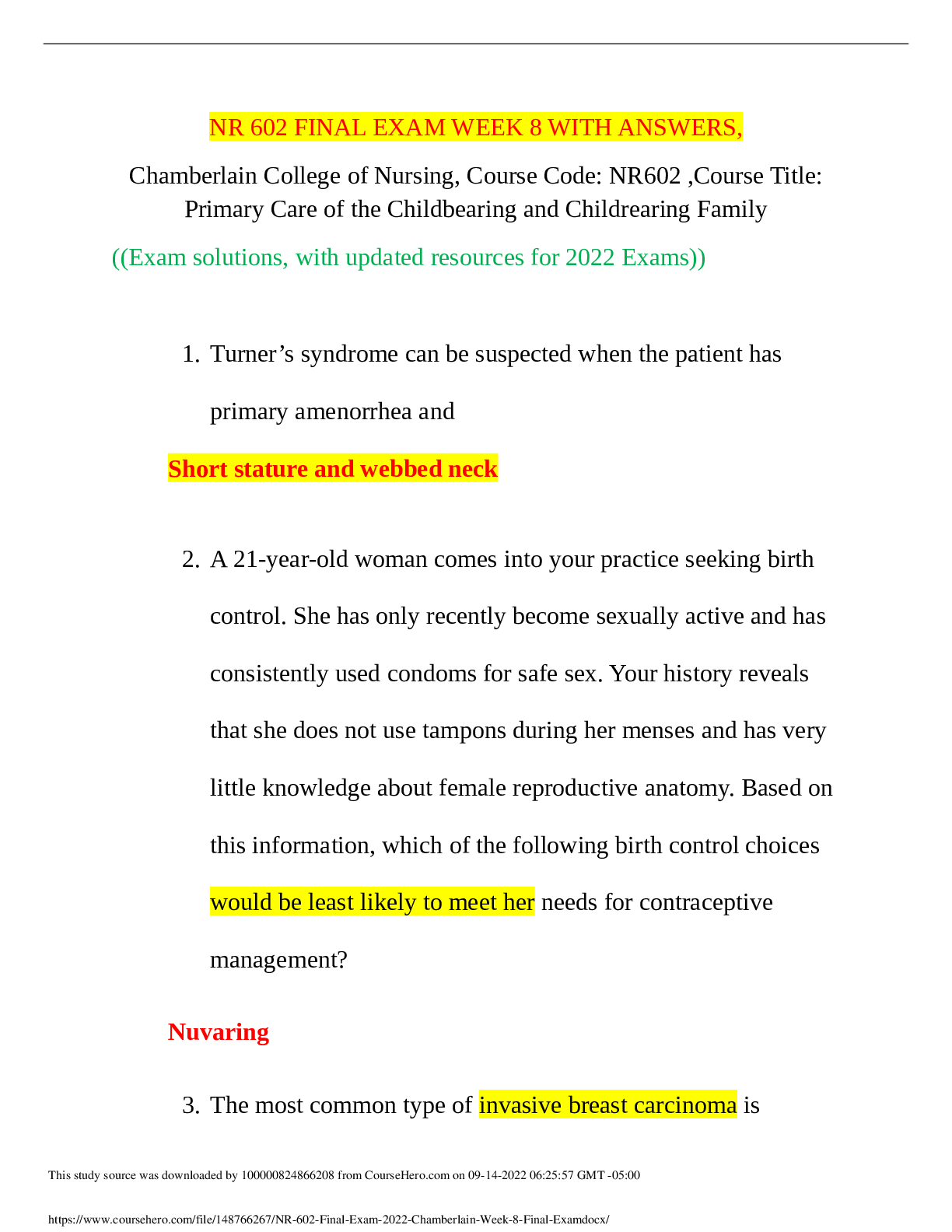 Preview image for NR 602 Final Exam 2022, Chamberlain, Week 8 Final Exam Questions and verified Answers